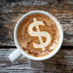 Cup of coffee with dollar sign in the foam