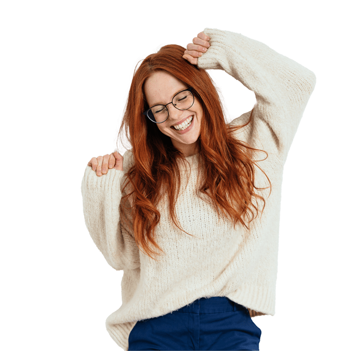 Woman smiling with hands up in excitement